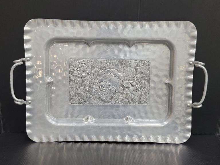 (Q) 3 Hammered Aluminum Serving Trays From Brands Including Cromwell And Trade Continental