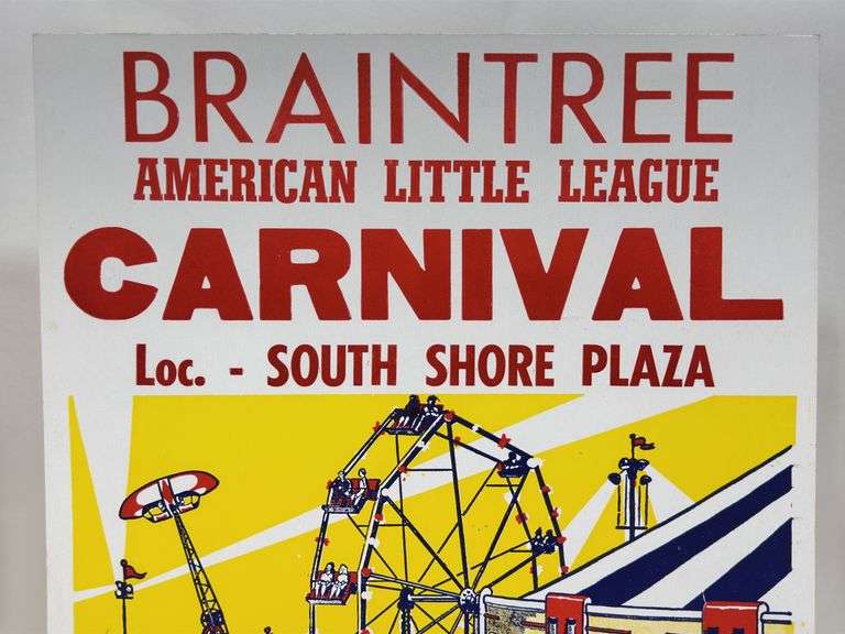 Vintage Braintree Little League Carnival Circus Card Stock Advertising Poster Sign