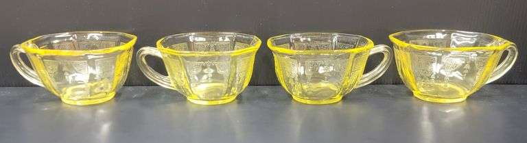 (Q) Yellow Depression Glass - Princess Topaz - Tea Cups