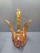 (Q) Amber Art Glass Swan