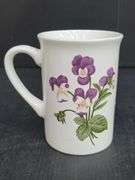 (Q) Set Of 10 Fannie May Coffee Mugs With Purple And White Pansies