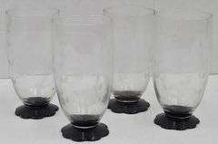 (Q) 4 MCM Black Lily Pad Etched Tumblers