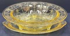 (Q) Yellow Depression Glass - Anchor Hocking Cameo Ballerina - Bowl & Platter
