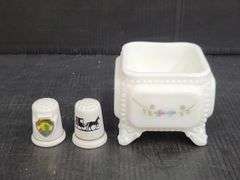 (Q) China 50th Anniv Footed Candy Dish, Crystal & Silverplate Pedestal Bowl, Porcelain Heart Vase, Etc