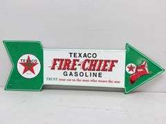 Texaco Fire Chief Embossed Metal Arrow Sign