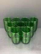 (Q) 9 Anchor Hocking Roly Poly Forest Green Juice/ Iced Tea Glasses