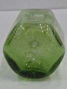 (Q) Blenko Olive Green Crackled Glass Ruffle Bowl And Olive Green Seeded Glass Bottle