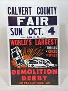 Vintage Calvert County Fair Demolition Derby Card Stock Advertising Poster Sign
