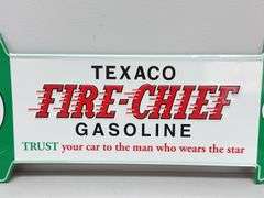 Texaco Fire Chief Embossed Metal Arrow Sign
