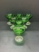 (Q) Set Of 7 Anchor Hocking Forest Green "Burple" Footed Champagne/Sherbet Glasses
