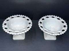 (Q) Milk Glass - Indiana Glass - Pedestal Bowls-Compote