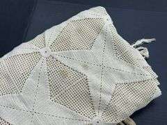 (Q) Hand Crafted Cream Knit Bedspread With Fringed Edges