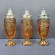 Q) Amber Glass - Indiana Glass Tiara - Salt, Pepper, Cream & Sugar Dishes