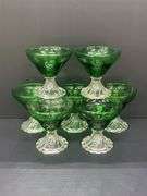 (Q) Set Of 7 Anchor Hocking Forest Green "Burple" Footed Champagne/Sherbet Glasses