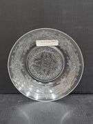 (Q) Macbeth l-Evans Stippled Rose Band Clear Depression Glass Teacups, Saucers, Sugar And Creamer