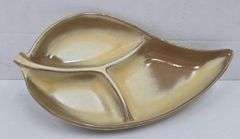 (Q) Frankoma Yellow & Brown Pottery Candlestick Holder, Planter, And Divided Relish Tray