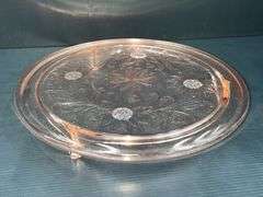 (Q) Pink Depression Glass - Anchor Hocking Open Rose Pattern - Cookie Jar W/ Lid & Footed Cake Plate
