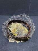 (Q) Four Vintage Ladies Pillbox Hats And Hairpins With Decorative Flowers And Tulle