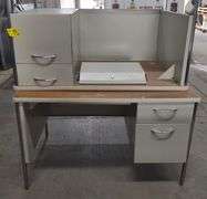 Pedestal Wood Grain Top Desks w/ 3 Drawers