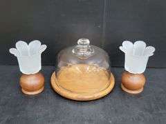 (Q) China 50th Anniv Footed Candy Dish, Crystal & Silverplate Pedestal Bowl, Porcelain Heart Vase, Etc