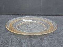 (Q) Three Macbeth-Evans Stippled Rose Band Clear Glass Plates With Hold Band
