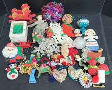 (Q) Christmas Ornaments Including Blown Glass, Stitched, Wood Cutouts, Etc