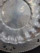 (Q) Vintage Hand-Wrought Aluminum Serving Trays And Plates With Floral Designs