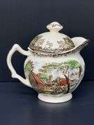 (Q) Johnson Brothers "The Friendly Village" Coffee Pot, Creamer And Sugar Bowl