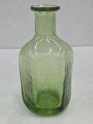 (Q) Blenko Olive Green Crackled Glass Ruffle Bowl And Olive Green Seeded Glass Bottle