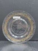 (Q) Three Macbeth-Evans Stippled Rose Band Clear Glass Plates With Hold Band