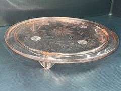 (Q) Pink Depression Glass - Anchor Hocking Open Rose Pattern - Cookie Jar W/ Lid & Footed Cake Plate