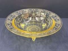 (Q) Yellow Depression Glass - Anchor Hocking Cameo Ballerina - Bowl & Platter