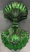(Q) Five Anchor Hocking Emerald Green Glass Shell Candy Dishes