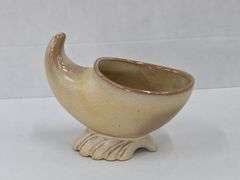 (Q) Frankoma Yellow & Brown Pottery Candlestick Holder, Planter, And Divided Relish Tray