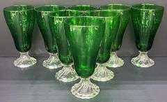 (Q) Set Of 8 Anchor Hocking Forest Green "Burple" Footed Goblets