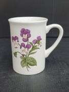 (Q) Set Of 10 Fannie May Coffee Mugs With Purple And White Pansies