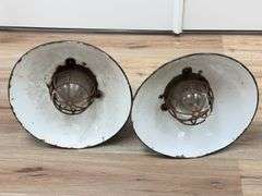 Lot Of 2 Vintage Explosion Proof Industrial Light Fixtures w/ Porcelain Shades