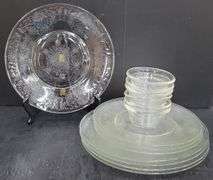(Q) Vintage Hazel Atlas Florentine Pattern Clear Depression Glass Plates & Glasbake Ramekins