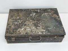 Vintage Tin Box Full Of Vintage Clock & Toy Parts
