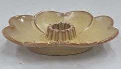 (Q) Frankoma Yellow & Brown Pottery Candlestick Holder, Planter, And Divided Relish Tray