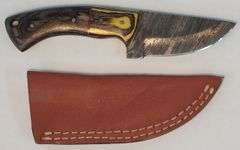 (II)  Damascus Steel Hunting Knife With Sheath