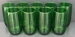 (Q) 9 Anchor Hocking Roly Poly Forest Green Juice/ Iced Tea Glasses
