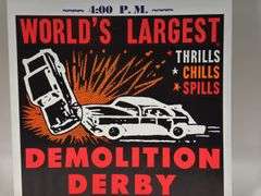 Vintage Calvert County Fair Demolition Derby Card Stock Advertising Poster Sign