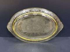 (Q) Yellow Depression Glass - Anchor Hocking Cameo Ballerina - Bowl & Platter