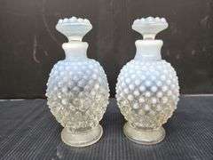 (Q) Fenton/Anchor Hocking Hobnail Moonstone Candy Dish & Bottles