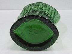(Q) Italian Art Glass: MCM Blue Empoli Vase And Vintage Green Fish Decanter/Wine Bottle