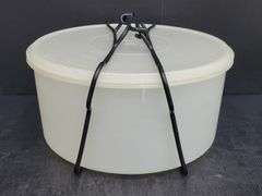 (Q) Vintage Tupperware Round Carry All Container With Stacker Trays/Dividers