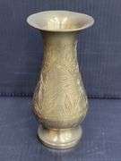 (Q) Small Brass Vase With Floral Design And Copper Pitcher