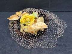 (Q) Four Vintage Ladies Pillbox Hats And Hairpins With Decorative Flowers And Tulle