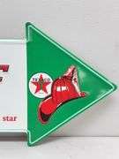 Texaco Fire Chief Embossed Metal Arrow Sign